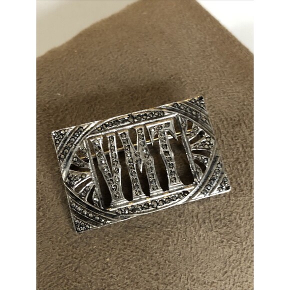 Vintage ART DECO STERLING SILVER MARCASITE INITIAL PIN VMT. EX CONDITION - Picture 1 of 8